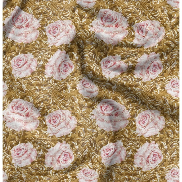 Soimoi Polyester Crepe Fabric Peony Floral Print Sewing Fabric Yard 52 Inch Wide