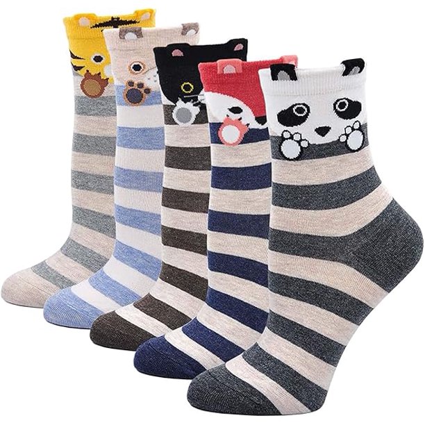 Calcetines de animales bonitos para mujer, calcetines divertidos kawaii de perros y gatos de dibujos animados divertidos para niñas, calcetines de algodón novedosos, medias navideñas, tallas 4-10, 5