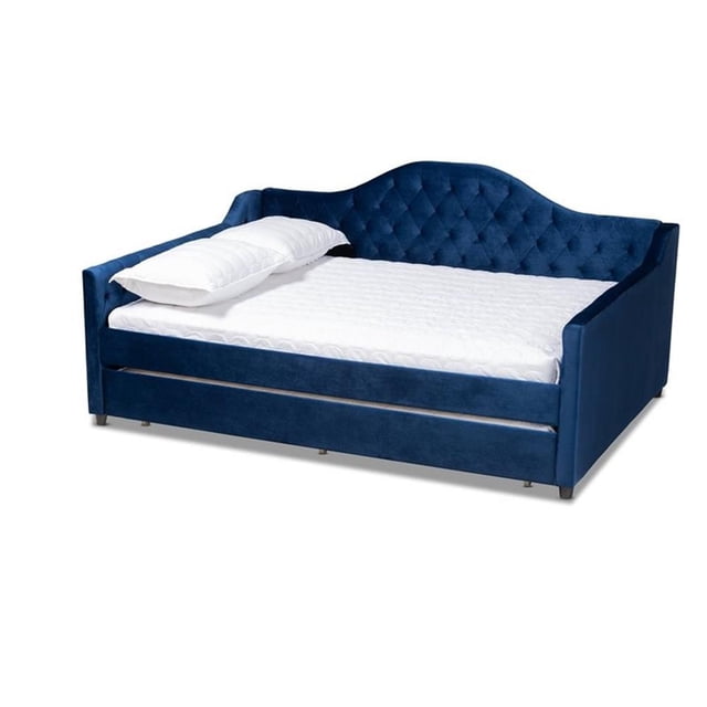 Baxton Studio Lit de Jour Grand Rembourré en Velours Perry avec Tiroir-Lit, Bleu