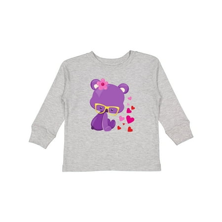 

Inktastic Valentine s Day Bear Purple Bear Glasses Hearts Gift Toddler Toddler Girl Long Sleeve T-Shirt