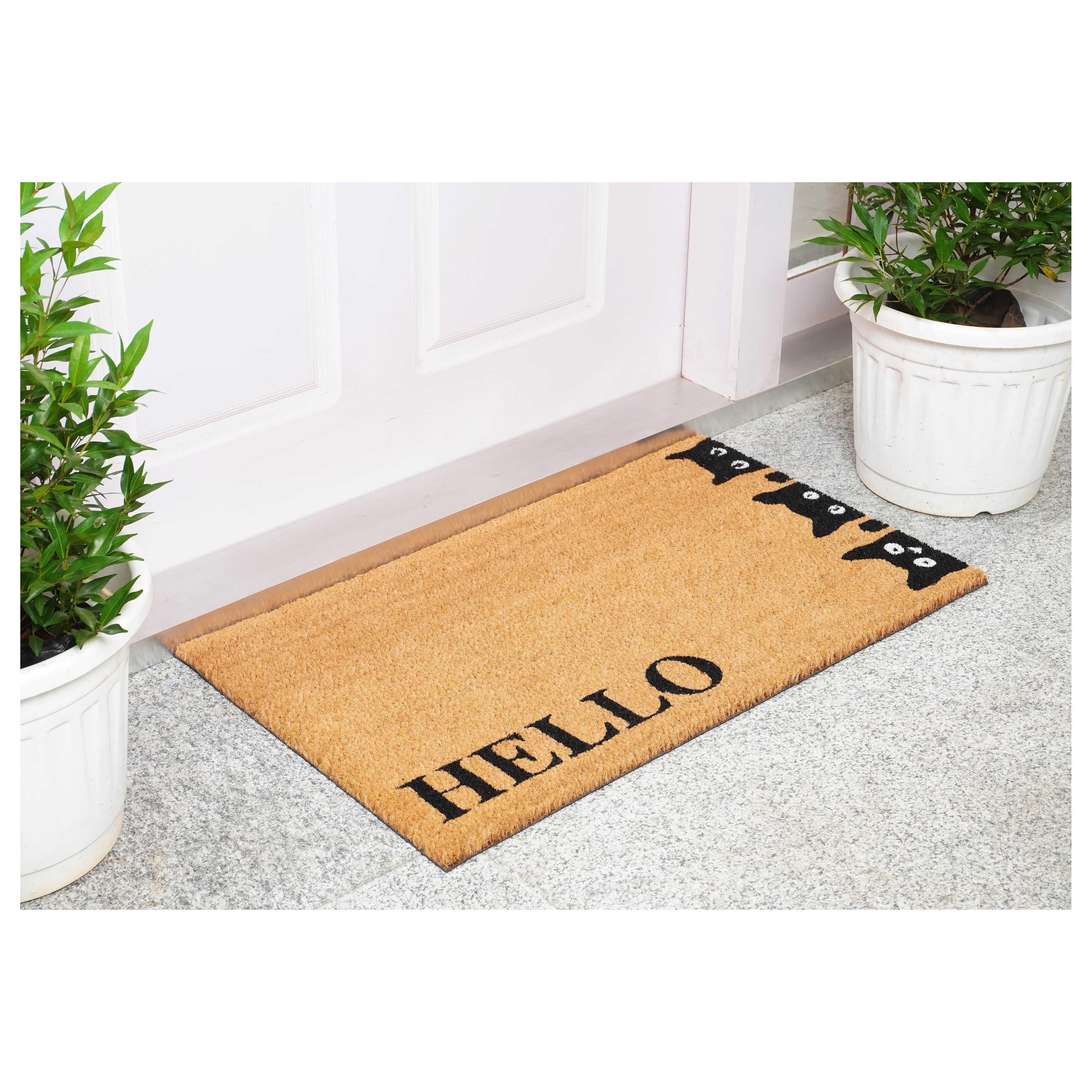 Calloway Mills 107501729 Peeking Kitties Doormat 17'' x 29'', Natural, Black