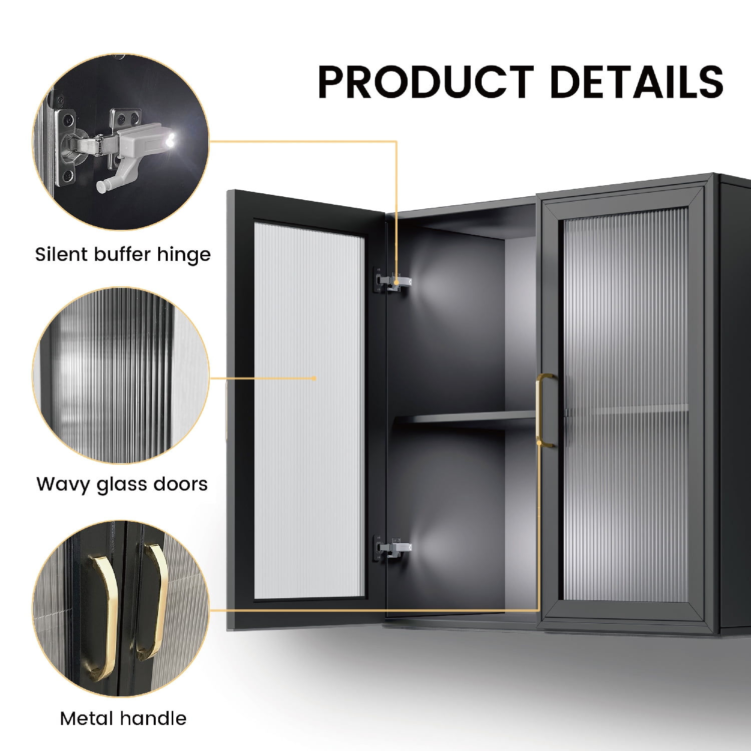 24"W Bathroom Wall Cabinet with Acrylic Glass Doors, Kitchen Wall Cabinets with Adjustable Shelf, Medicine Cabinets Upper Storage for Laundry Room/Bathroom/Kitchen