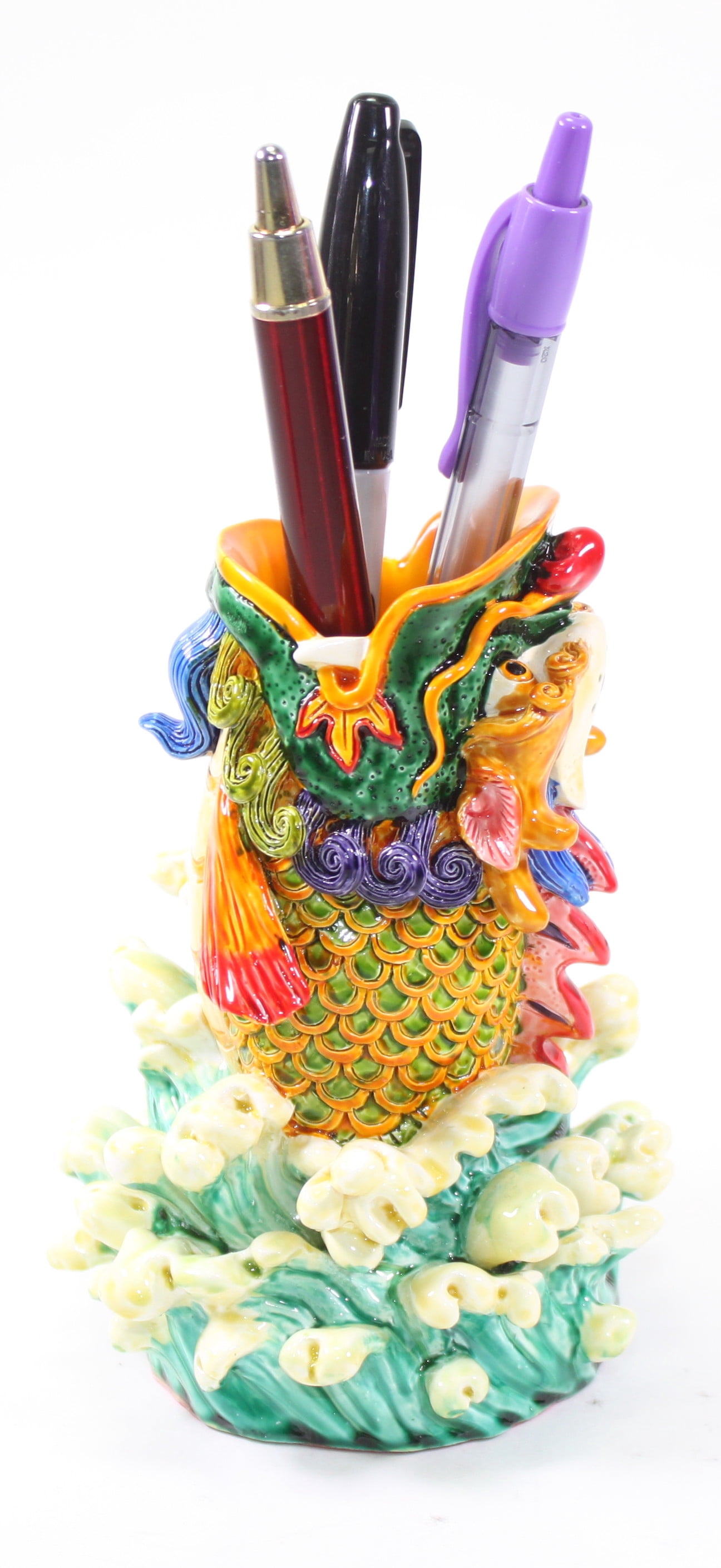Feng Shui Carp & Dragon Pen Holder Figurine Statue Courage Achievement Success Home Decor Gift