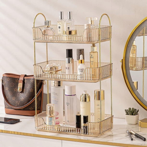 Bathroom Counter Organizer,3 Tier Vanity Tray,Multifunctional Bathroom Cabinet Counter Shelf - Golden