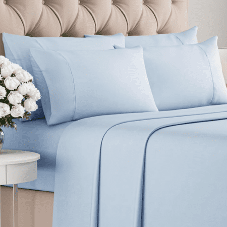Sheets Set 6 Piece - Includes 4 Pillowcases - Bed Sheets Size - Soft Hotel Luxury Bedding - Cooling, Comfy, Cozy & Breathable - 1 Flat & 1 Fitted & 4 Pillowcases w/ Deep Pockets - Sky Blue