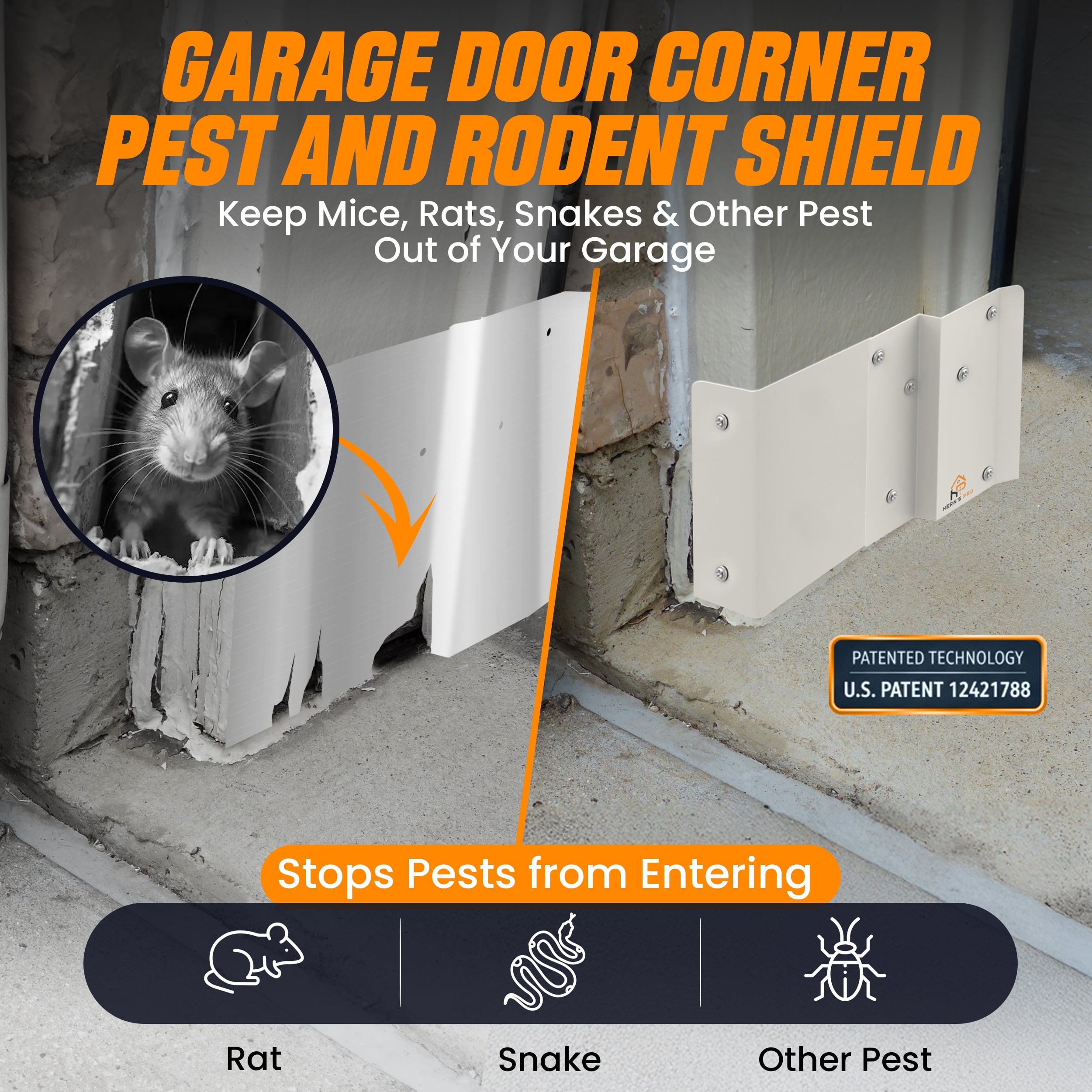 Hern's Pro Heavy-Duty Aluminum Garage Corner Pest Shield - Field-Tested Rodent Exclusion Armor (Matte White) Made In USA