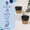 thumbnail image 2 of happimess Toby Contemporary Bohemian Two-Tone Handwoven Water Hyacinth 3.1-Gallon Tapered Round Wicker Waste Basket, Black/Natural (Set of 2), 2 of 6