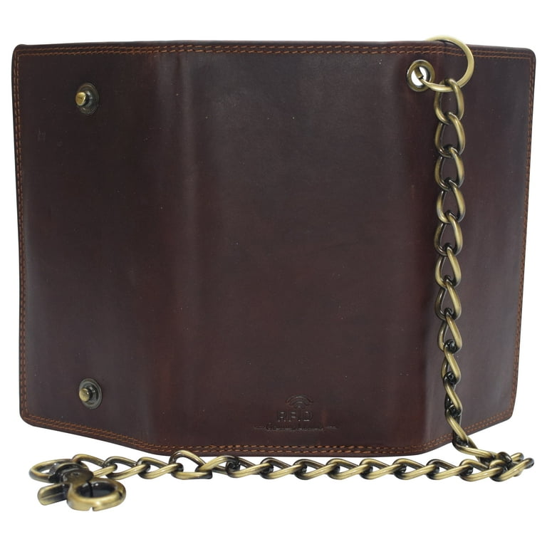 Bikers RFID safe Cow Leather Crazy Horse Brown Long Checkbook