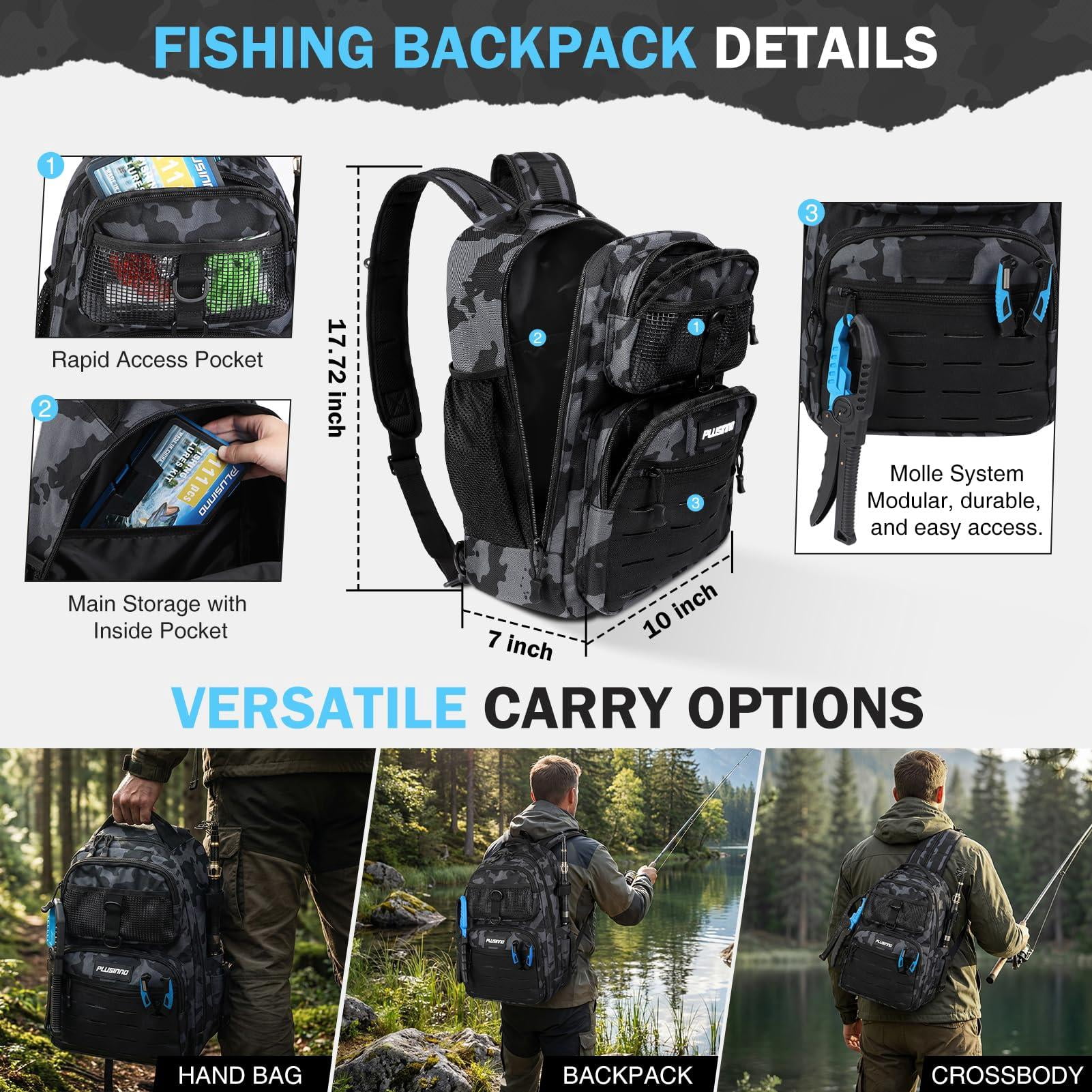 Fishing Gear  Backpack With Tackle Box Waterproof Rod Holders Lures Tools Pliers & Accessories Fish Gifts For Men