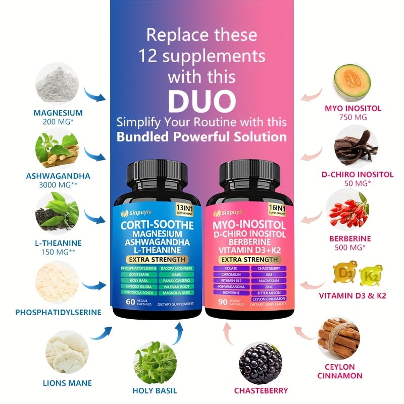 Sinpuyle Myo-Inositol and D-Chiro Inositol Cortisol Support Hormone Balance and Stress Relief Supplement