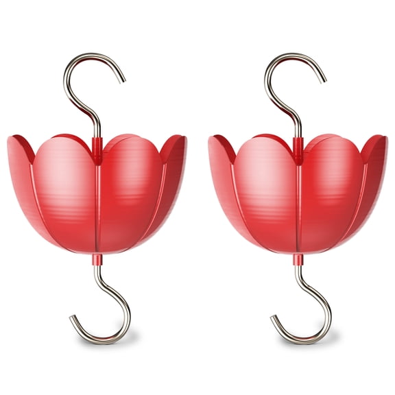 Ant Moat for Hummingbird Feeders, Metal Feeder Guard Accessory Hooks, Large Capacity Red 4 OZ 2 Pack