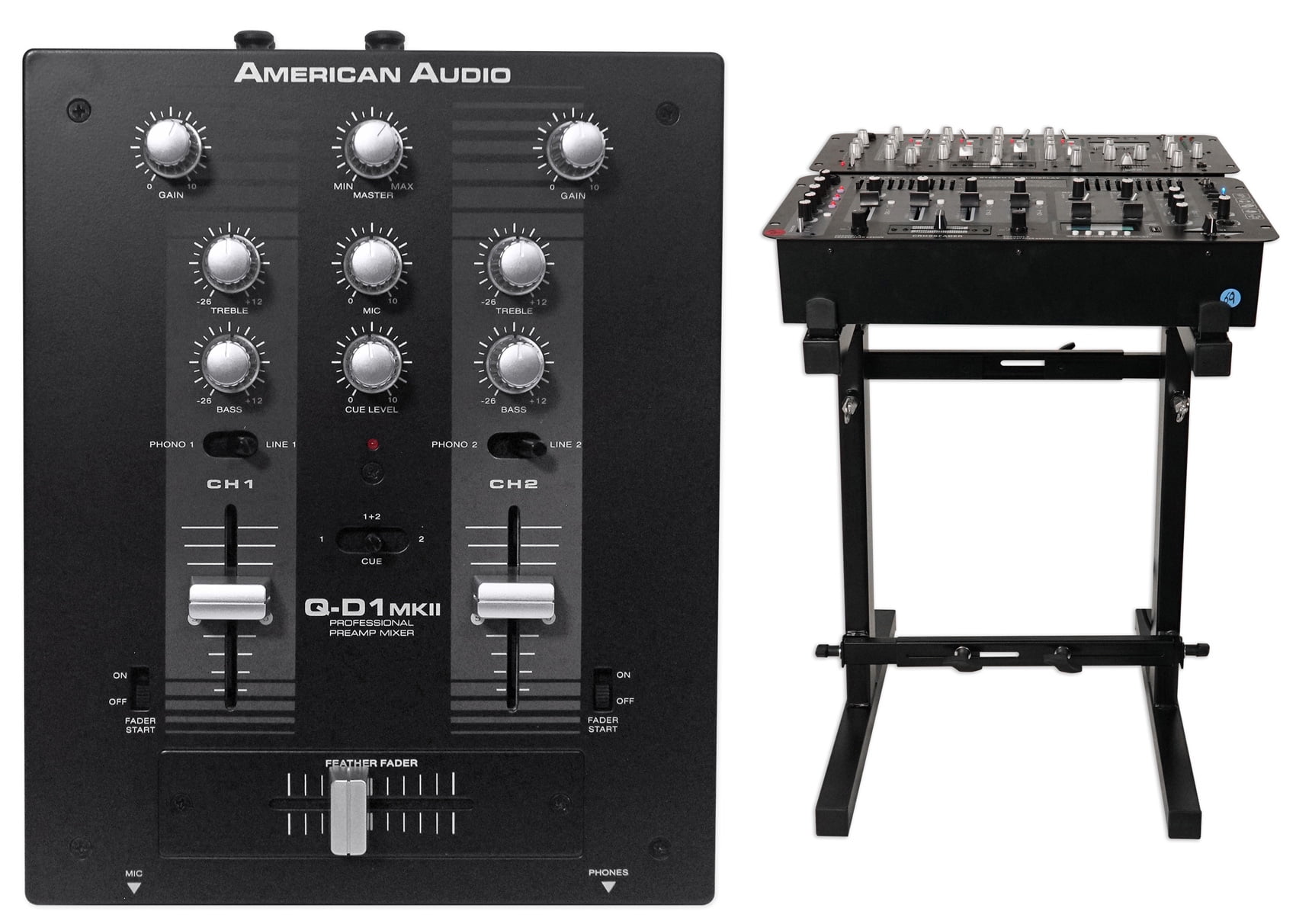 American Audio Qd1 Mkii 2 Ch Battle Style Pro Dj Mixer Qd1mkii Q D1mkii Stand Walmart Com Walmart Com