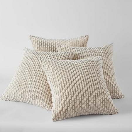 

Fancy Homi Set of 2 Neutral Tan Decorative Throw Pillow Covers 16x16 Inch for Couch Bed Sofa Bedroom Modern Farmhouse Boho Home Decor Soft Fluffy Textured Corduroy Cute Beige Cushion Case 16x16