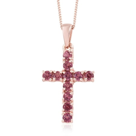 Cross Chain Pendant Necklace Round Rose Garnet Stainless Steel Gift Jewelry for Women Size 20
