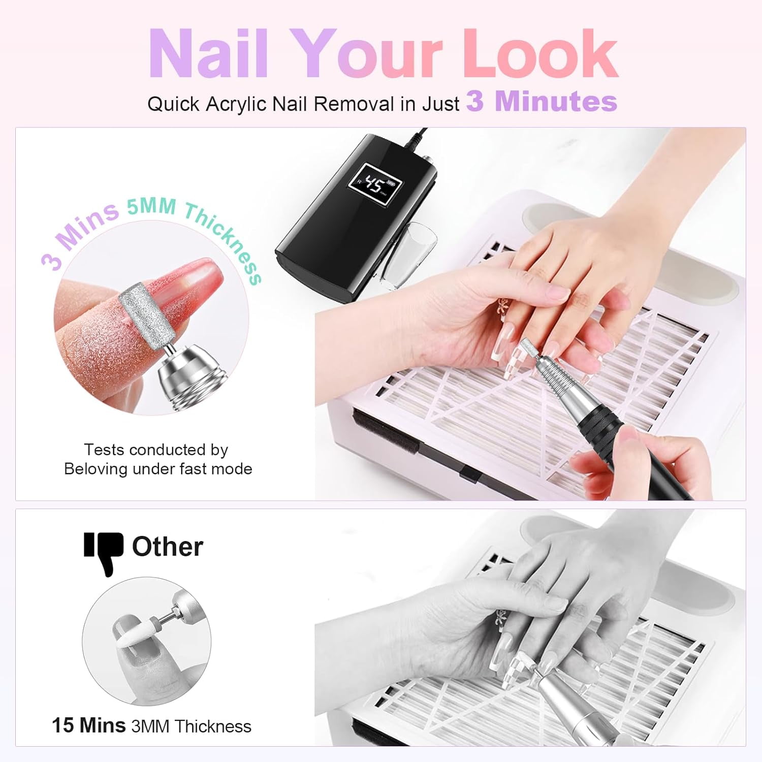 45000RPM Cordless Nail Drill, Professional Electric Nail File Kit with 11 Bits & LCD Display for Salon and Home Use