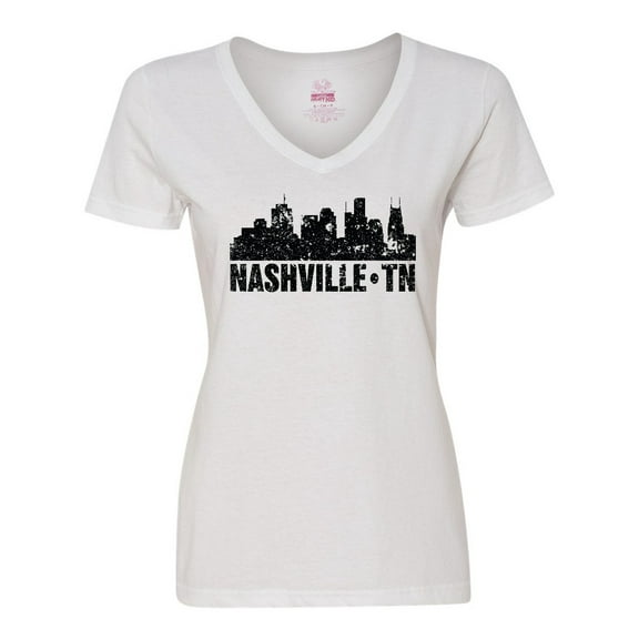 Inktastic Nashville Skyline Grunge Women's V-Neck T-Shirt