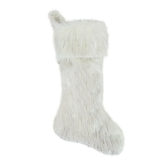 Holiday Christmas Decorative Exquisite Faux Fur with Silver Lurex Thread Table Runner - 2 Colors (White, 8"x19" Stocking)