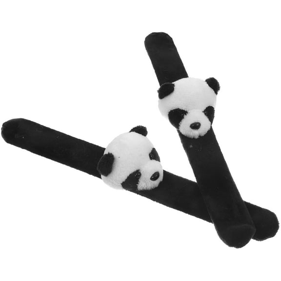 2 Pcs Panda Fuzzy Animal Slap Bracelets Plush Stuffed Toys Fun Accessories
