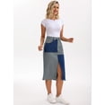 thumbnail image 2 of DARING DIVA Women's Raw Hem Midi Jean Skirts with Slit Large Blue, 2 of 7