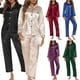thumbnail image 4 of Conjunto de pijama de mujer de manga larga con cuello con muescas y botones, ropa de dormir de satén suave, 4 of 8