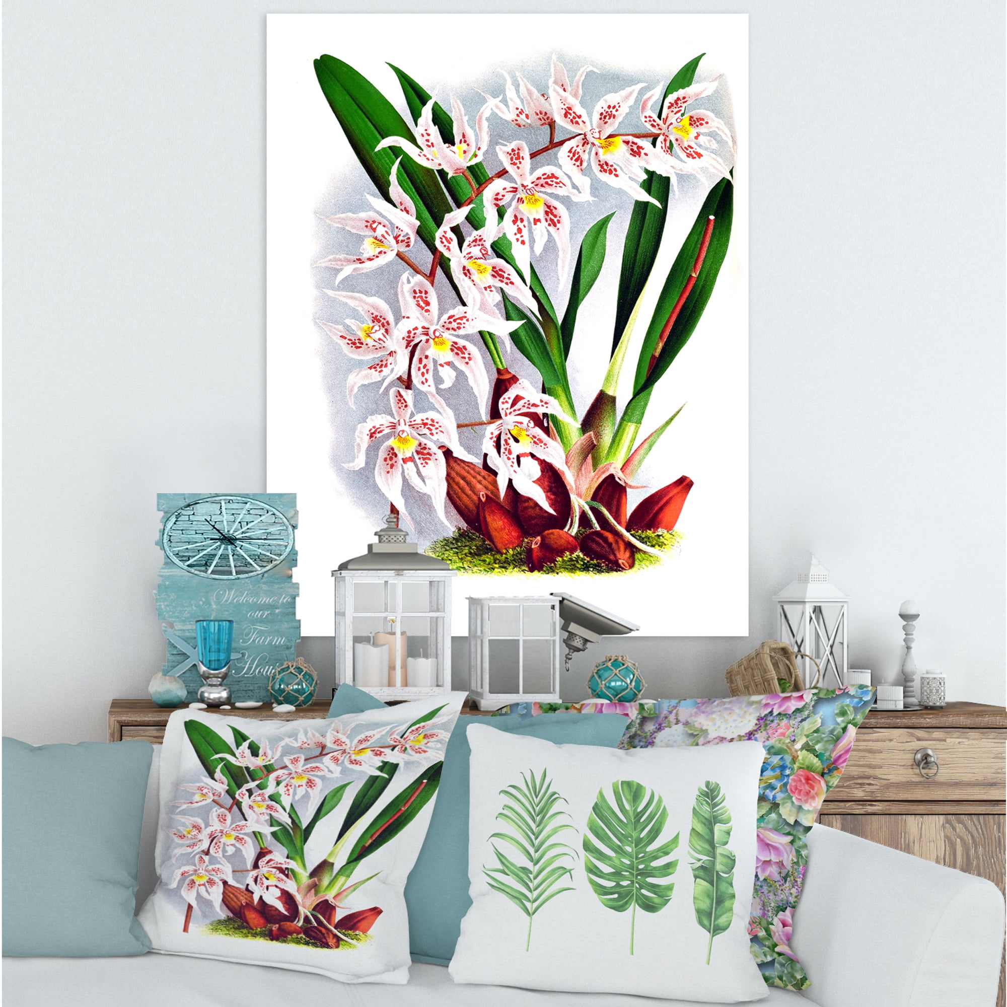 Designart ' White Vintage Orchid Flower II ' Traditional Canvas Wall Art Print