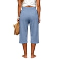 thumbnail image 4 of SwiftWear Women's Waffle Knit Capri Pants Elastic Drawstring Waist Summer Beach Casual Cropped Pants with Pockets Soft Stretch Lounge Trousers, 4 of 6
