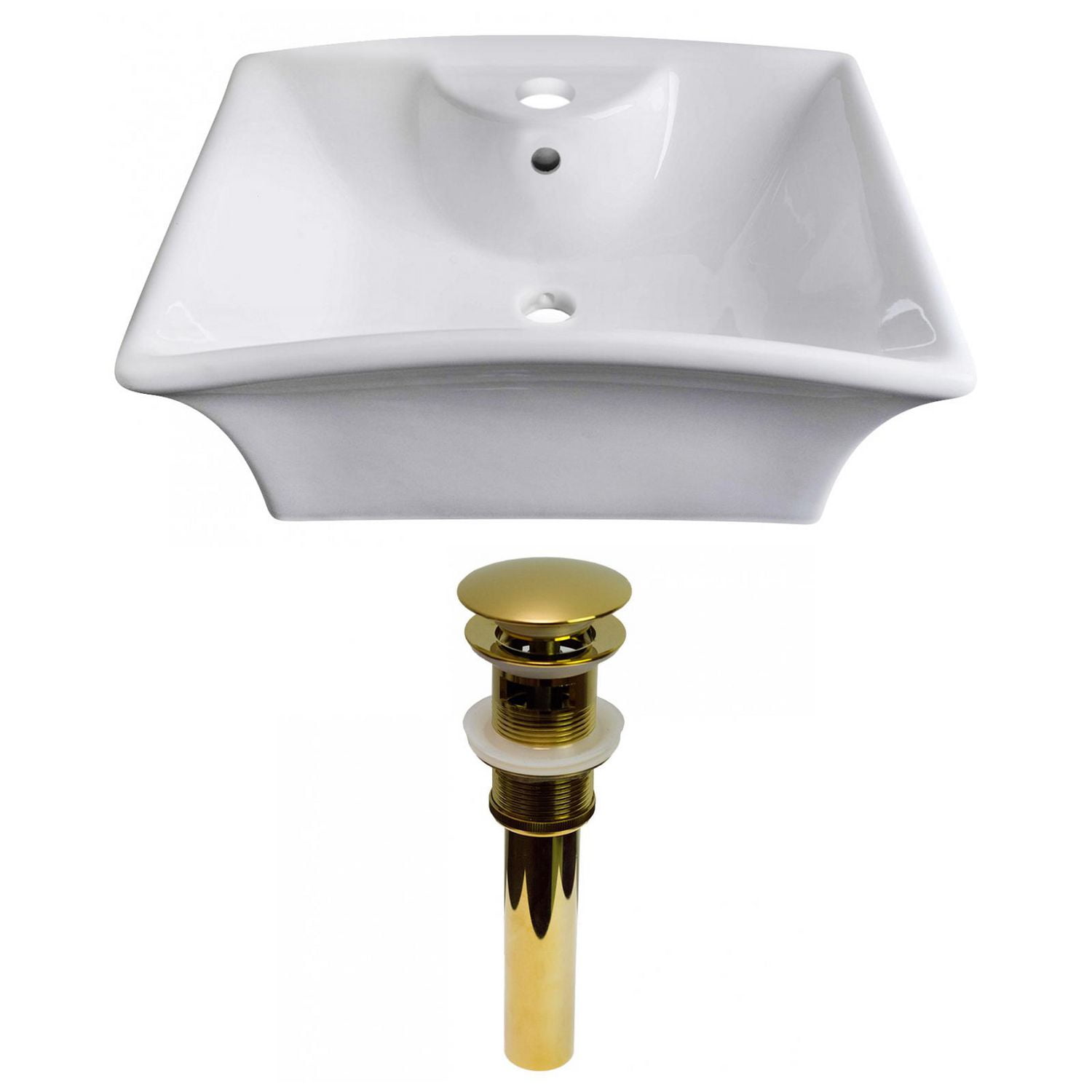 American Imaginations -in. W Above Counter White Bathroom Vessel Sink Set For 1 Hole Center Faucet AI