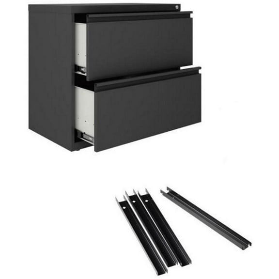 Hirsh 30"W 2 Drawer Metal Lateral Cabinet Set Charcoal with Front to Back Rails