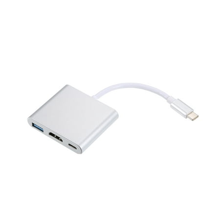 USB 3.1 Type-C to USB 3.0/ HD/ Type-C HUB USB-C 3-in-1 Adapter Dongle Dock Cable for Macbook Pro, Dell XPS
