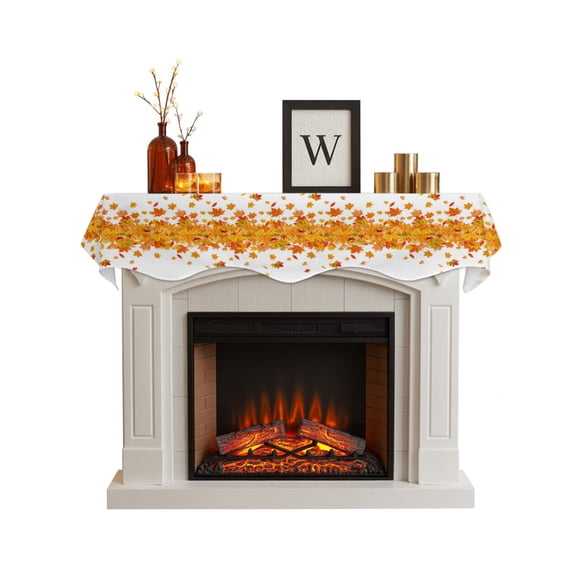 Fall Botanical Fireplace Mantel Scarf Cover 70"Wx17"L, Fireplace Mantel Shelf Top Runner, Thanksgiving Maple Leaf Autumn Mantle Dresser Scarves Table Runner for Holiday Party Living Room Decorations