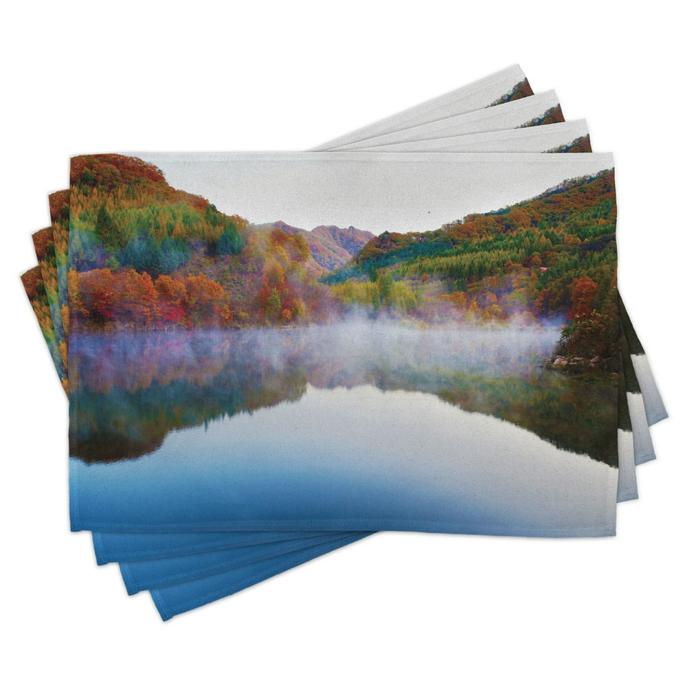 Landscape Placemats Set of 4 Magical Lake and Mountain Landscape in the