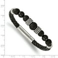 thumbnail image 3 of Primal Steel Stainless Steel Antiqued and Polished Black Agate Leather 8.25 Inch Bracelet, 3 of 7