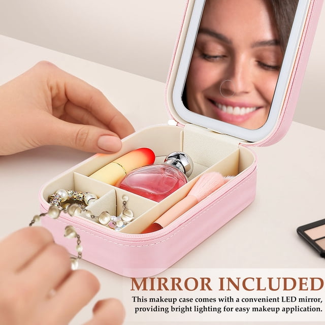 LITINKIMI Estuche Pequeño Para Maquillaje Con Espejo LED Y Organización Multifuncional