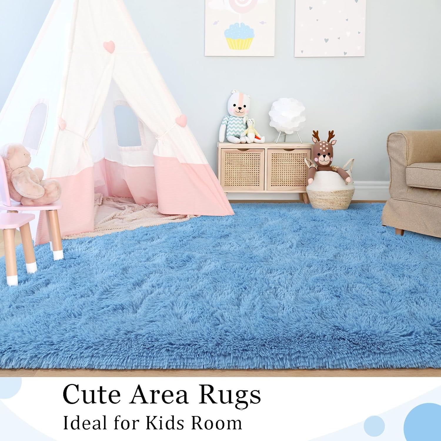 Softlife Super Soft Rug For Living Room Fluffy Rugs For Dorm Room Cute Plush carpet For Bedroom,6' x 9',Cerulean Blue