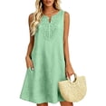 thumbnail image 5 of Pumxq Linen Dresses for Women Summer, V Neck Sleeveless Cotton Linen Summer Dresses, Flowy Linen Midi Summer Dresses Green 2XL, 5 of 8