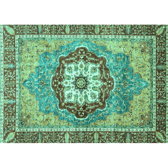 Ahgly Company Indoor Rectangle Abstract Turquoise Blue Modern Area Rugs, 2' x 4'