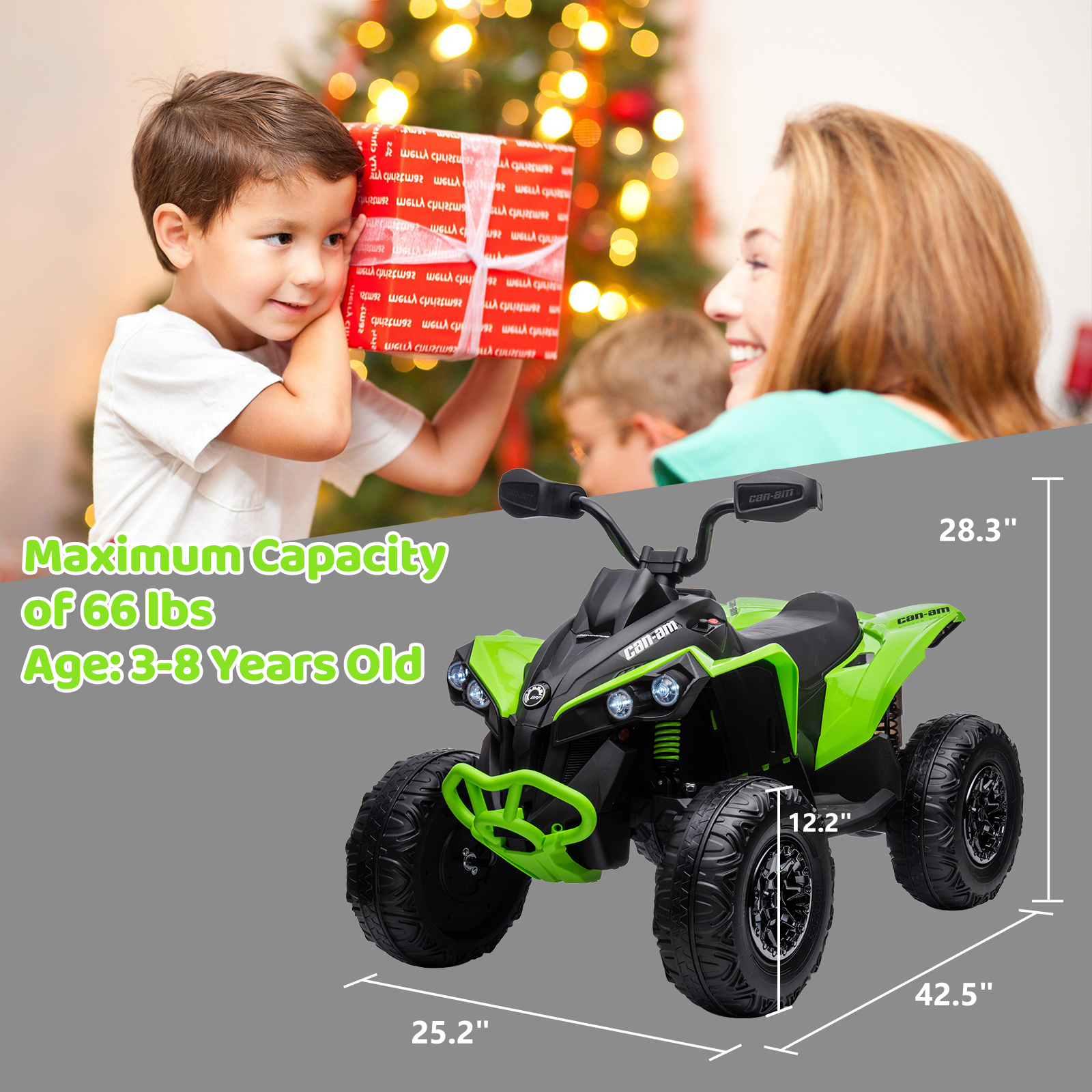 12V Ride on Toy Car Bombardier Licensed DK CA002 12V7AH 2*35W motors ATV Electric Vehicle Best Children's Day Gifts for 3-8 Year Old Boys Girls, Green - image 5 of 7