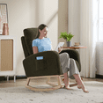 thumbnail image 7 of Rocking Chair Nursery with 26'' High Backrest, Teddy Upholstered Glider Rocker with Side Pocket, Accent Armchair with Solid Wood Legs for Living Room, Dark Green, 7 of 7
