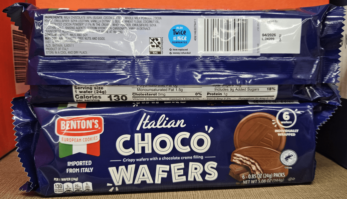 Benton’s European Cookies Italian CHOCO Wafers 5.08oz 144g (2 Bags)