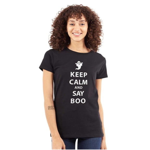 Keep Calm and Say Boo Halloween Womens Fitted Plus Size Graphic Tee Brisco Brands 2X