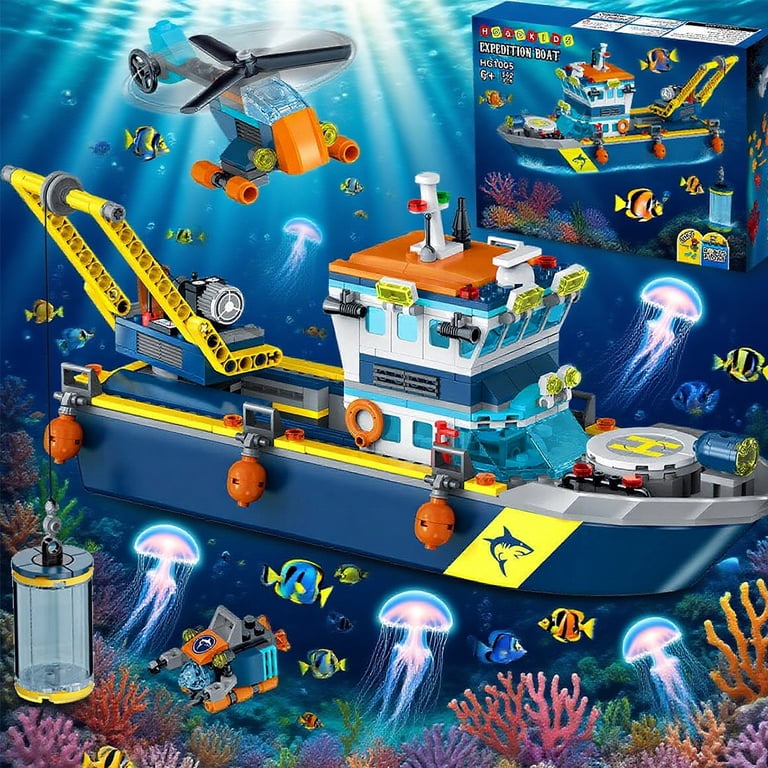 HogoKids Floatable LED Ship Building Kit, Ocean Toy with Submarine