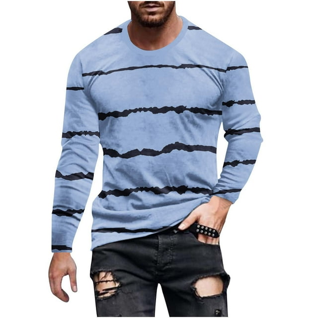 FAIWAD Chandails à Manches Longues pour Hommes à Rayures Imprimées Col Rond T-Shirts Hauts Confort Tuniques d'Entraînement Vêtements