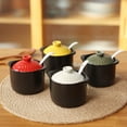thumbnail image 4 of Retro Casserole Shape Sugar Bowl, Color Lid Salt Pig With Ceramic Spoon, Ceramic Sugar Pot, Porcelain Spice Jars-green-3 Set, 4 of 7