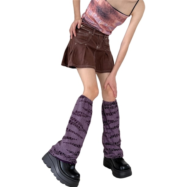 VISgogo, calcetines calentadores de piernas a la moda para mujer, estilo gótico Lolita, Color sólido, calcetines cálidos rasgados calados, cubierta de pie, ropa de calle VISgogo moda