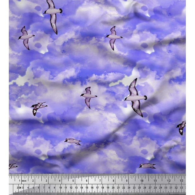 Soimoi Cotton Poplin Fabric Sky & Flying Swift Bird Printed Fabric 1 Yard 42 Inch Wide