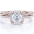 thumbnail image 1 of Juego de Anillos de Boda con Halo de Moissanita de Talla Cojín de 1,5 Quilates y Diseño Infinito con Pavé, Chapado en Oro Rosa de 18 K sobre Plata, 1 of 6