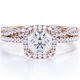 thumbnail image 1 of Juego de Anillos de Boda con Halo de Moissanita de Talla Cojín de 1,5 Quilates y Diseño Infinito con Pavé, Chapado en Oro Rosa de 18 K sobre Plata, 1 of 6