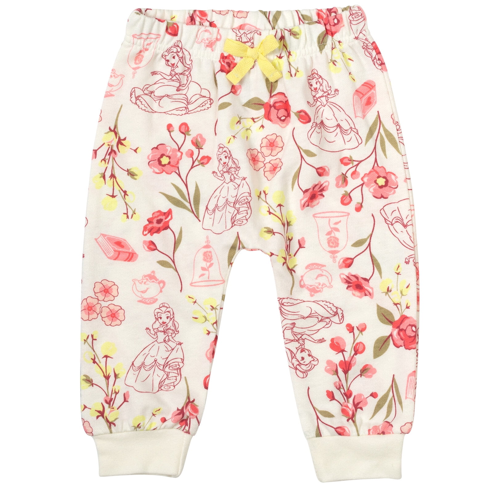 Disney Princess Belle Tiana Ariel Infant Baby Girls French Terry 3 Pack Jogger Pants Newborn to Toddler