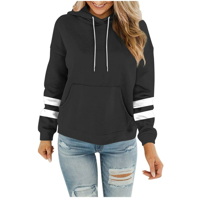 Ohufall Chandails en Molleton de Mode pour Femmes Patchwork Grande Taille Confortables Décontractés Pulls Amples à Manches Longues Chandails à Capuchon Chandails en Molleton pour Dames
