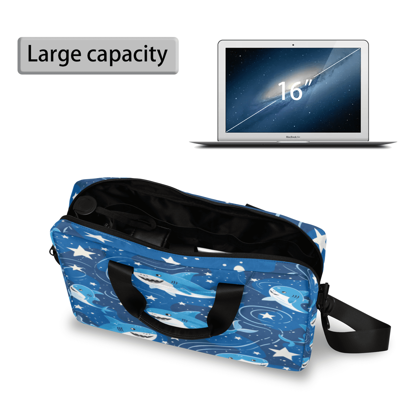Herdesigns Shark Laptop Bag for Women Men, Computer Case Briefcase Messenger Bags, 15-15.6 inch Laptop Sleeve Shoulder Bag